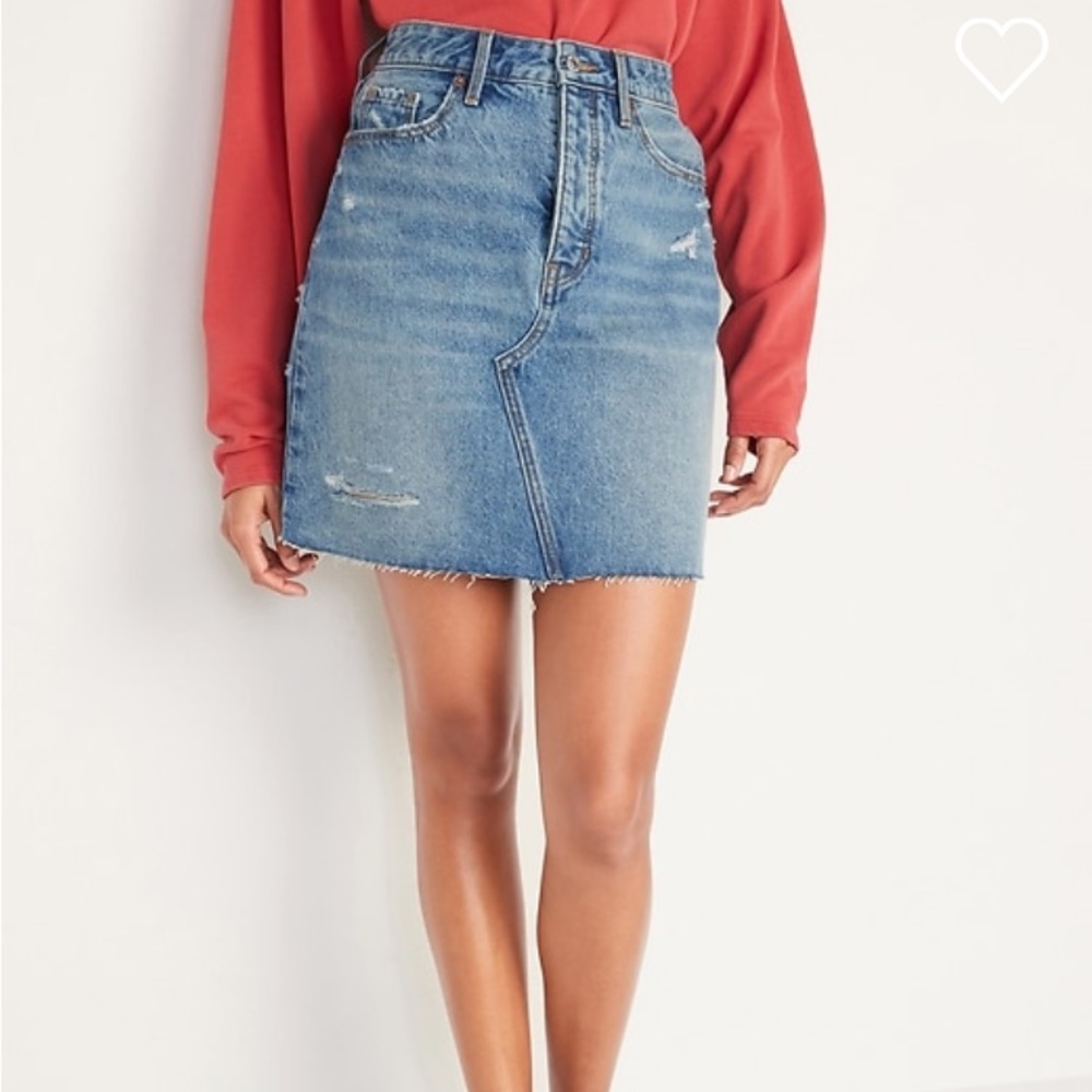 OLD NAVY - High-Waisted Button-Fly O.G. Straight Raw-Hem Jean Skirt